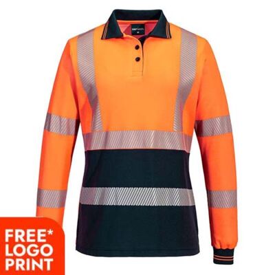 Womens Hi Vis Cotton Comfort Polo Shirt Long Sleeve Thumbnail