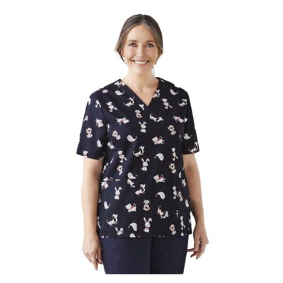 Womens Printed Best Friends Scrub Top Thumbnail