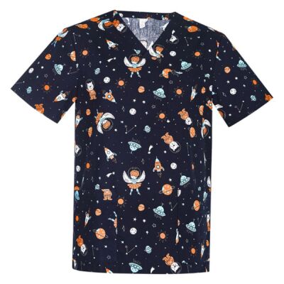 Mens Printed Space Party Scrub Top Thumbnail