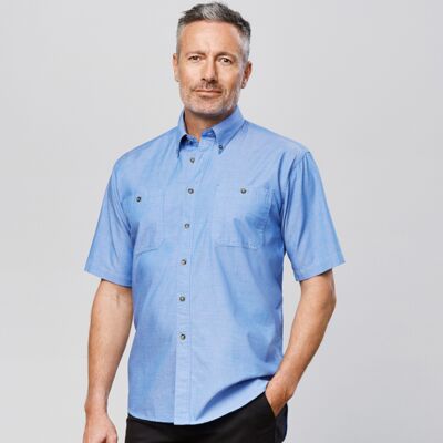 Mens Wrinkle Free Chambray Short Sleeve Shirt Thumbnail