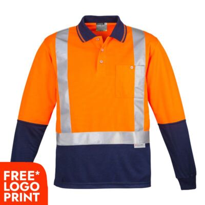 Mens Hi Vis Spliced Polo - Long Sleeve Shoulder Taped Thumbnail