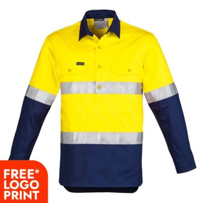 Mens Hi Vis Closed Front Long Sleeve Shirt - Hoop Taped Thumbnail