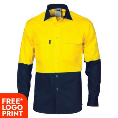 Two Tone Cotton Drill Shirt with Press Studs  Thumbnail