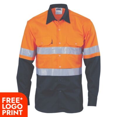 Mens HiVis Vertical Vented Cotton Shirt with Generic R/Tape Thumbnail