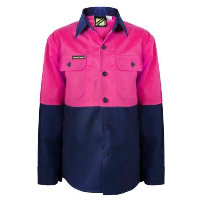 Kids Two Tone Long Sleeve Cotton Drill Shirt Thumbnail